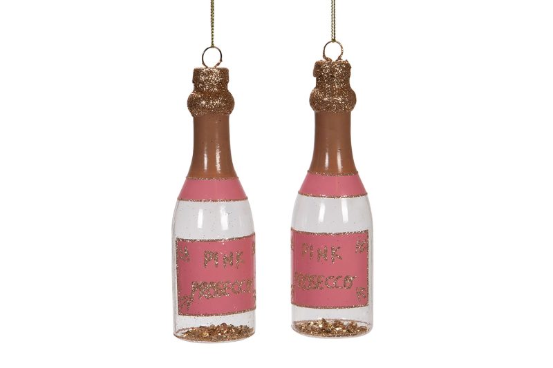 Hänge Proseccoflaska Rosa Glitter 2 pack