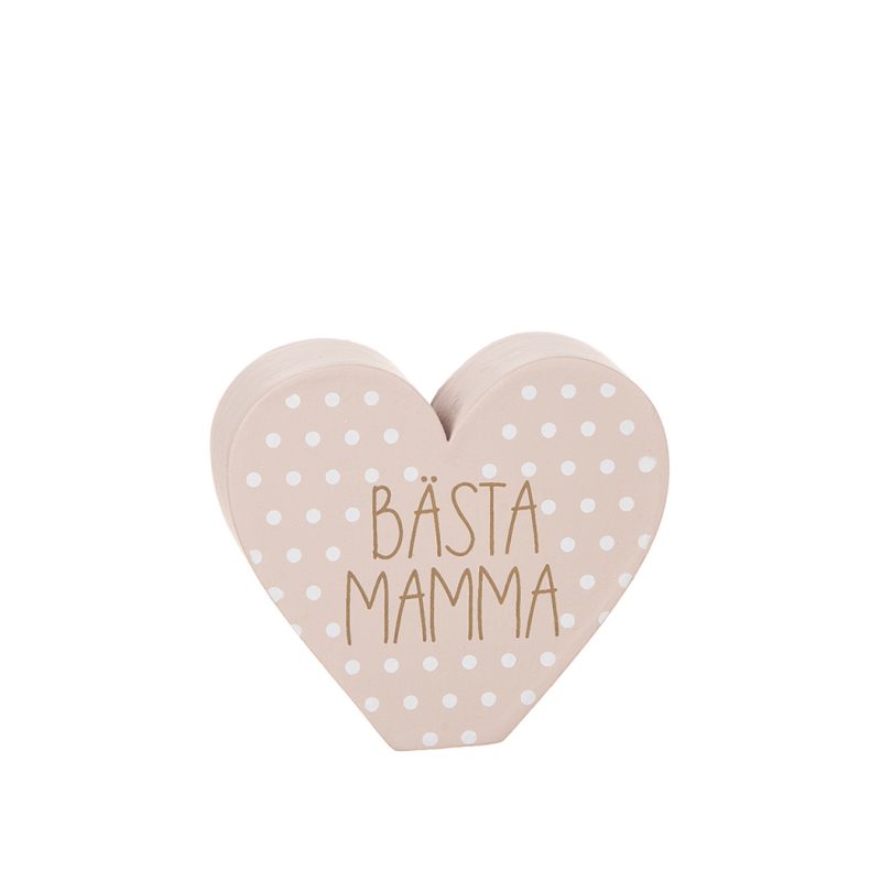 Morsdag stående hjärta m texten Bästa Mamma Rosa m prickar